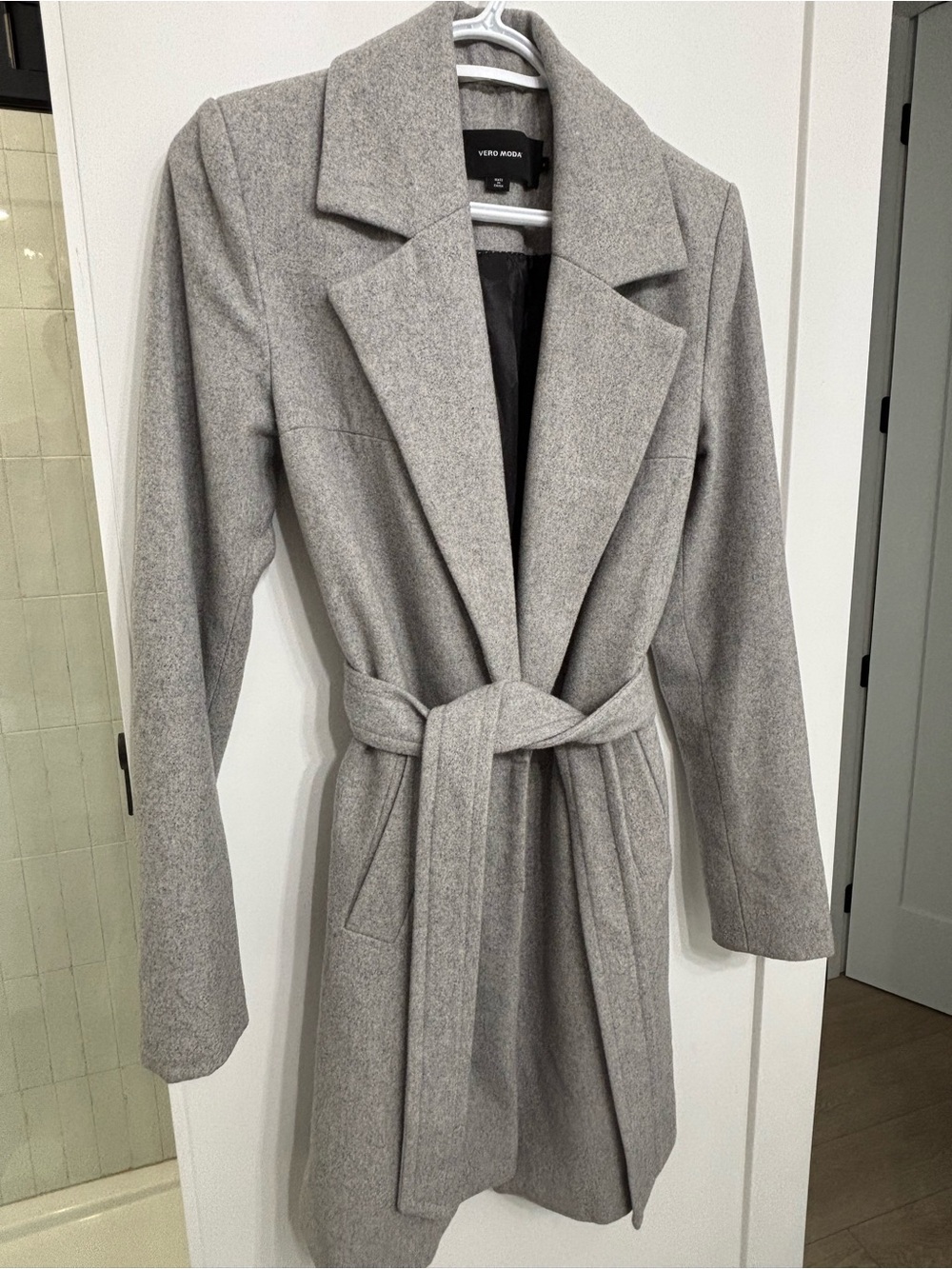 Vero Moda Light Gray Belted Pea Coat